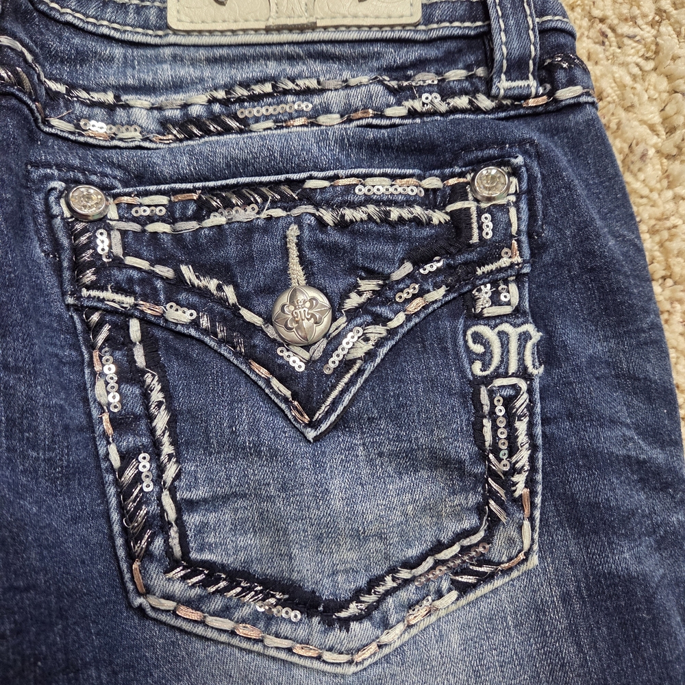 Miss Me Dark Blue Boot Cut Jeans with Silver Accents